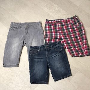 Lot of 3 Girl’s Shorts Sz 16 L Jeans Plaid Cherokee Arizona Long Bermuda Jorts